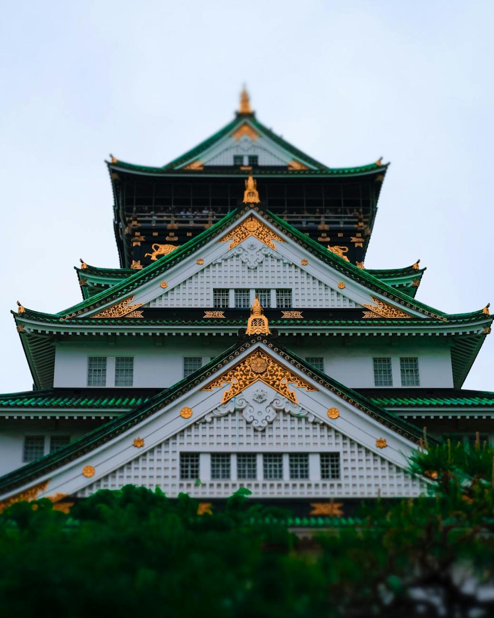 Stunning view of Osaka Castle showcasing its classic Japanese design and intricate details