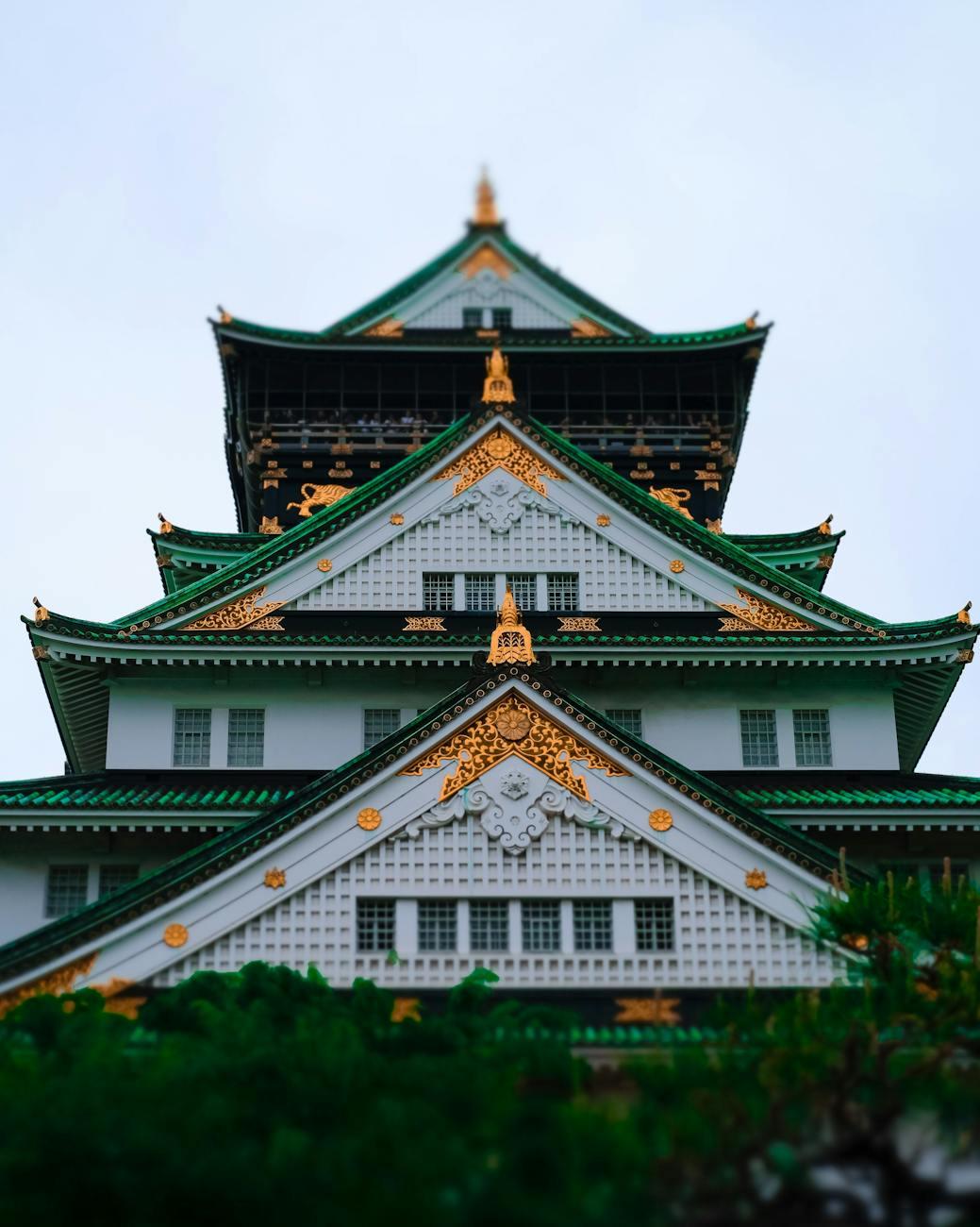 Stunning view of Osaka Castle showcasing its classic Japanese design and intricate details