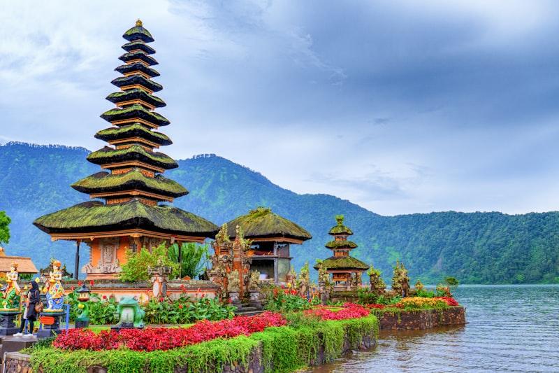 Bali temple with mountain