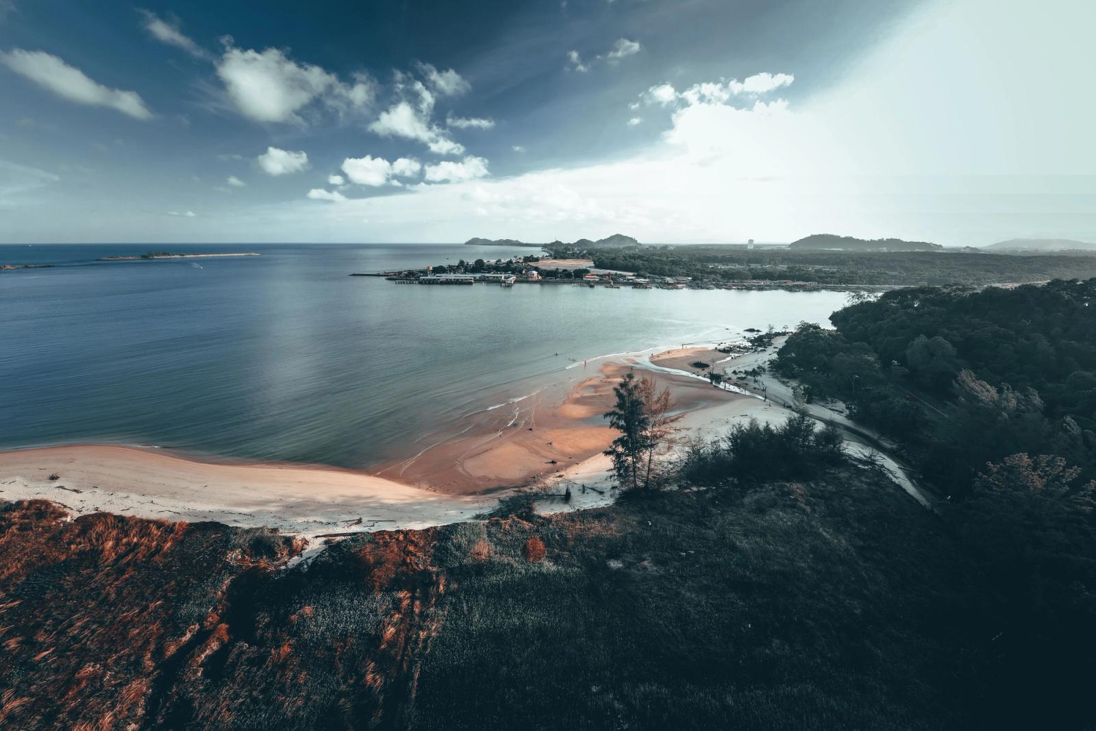 A breathtaking aerial view showcasing Chukai beach, Terengganu, Malaysia's natural beauty