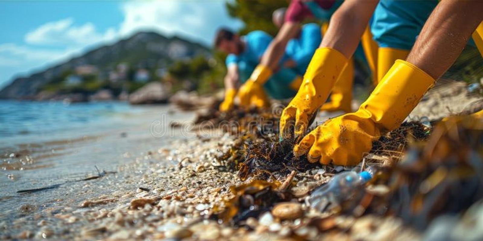 Volunteers working together outdoors