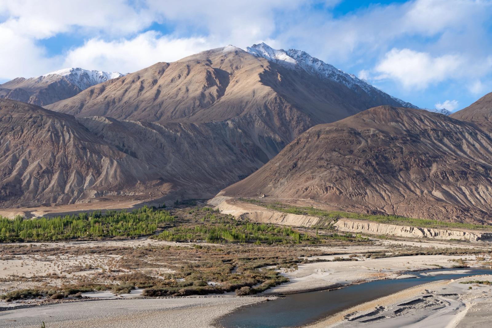 Breathtaking landscape of rugged mountains and river in Leh