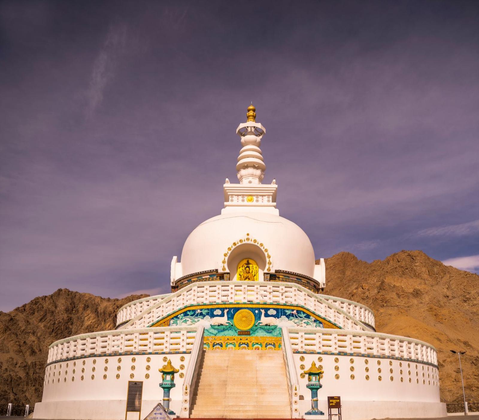 Captivating view of the Shanti Stupa, a sacred Buddhist monument in Leh, Ladakh