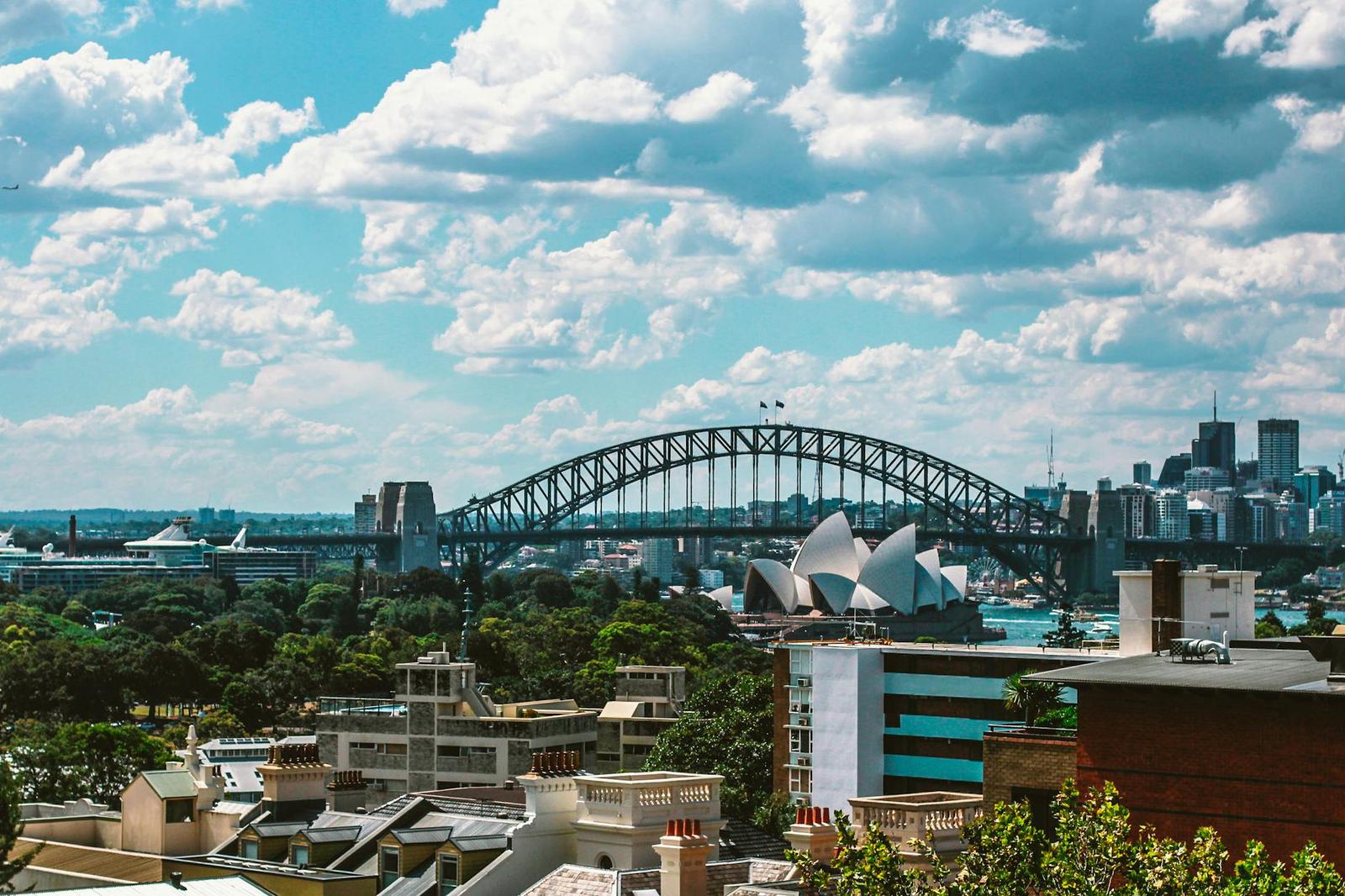Stunning view of Sydney Harbour Bridge and Sydney Opera House on a sunny day