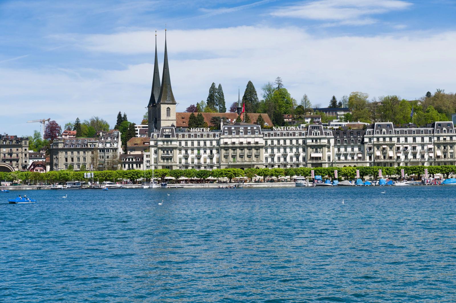 Beautiful view of Lucerne, Switzerland, showcasing iconic architecture by the lake