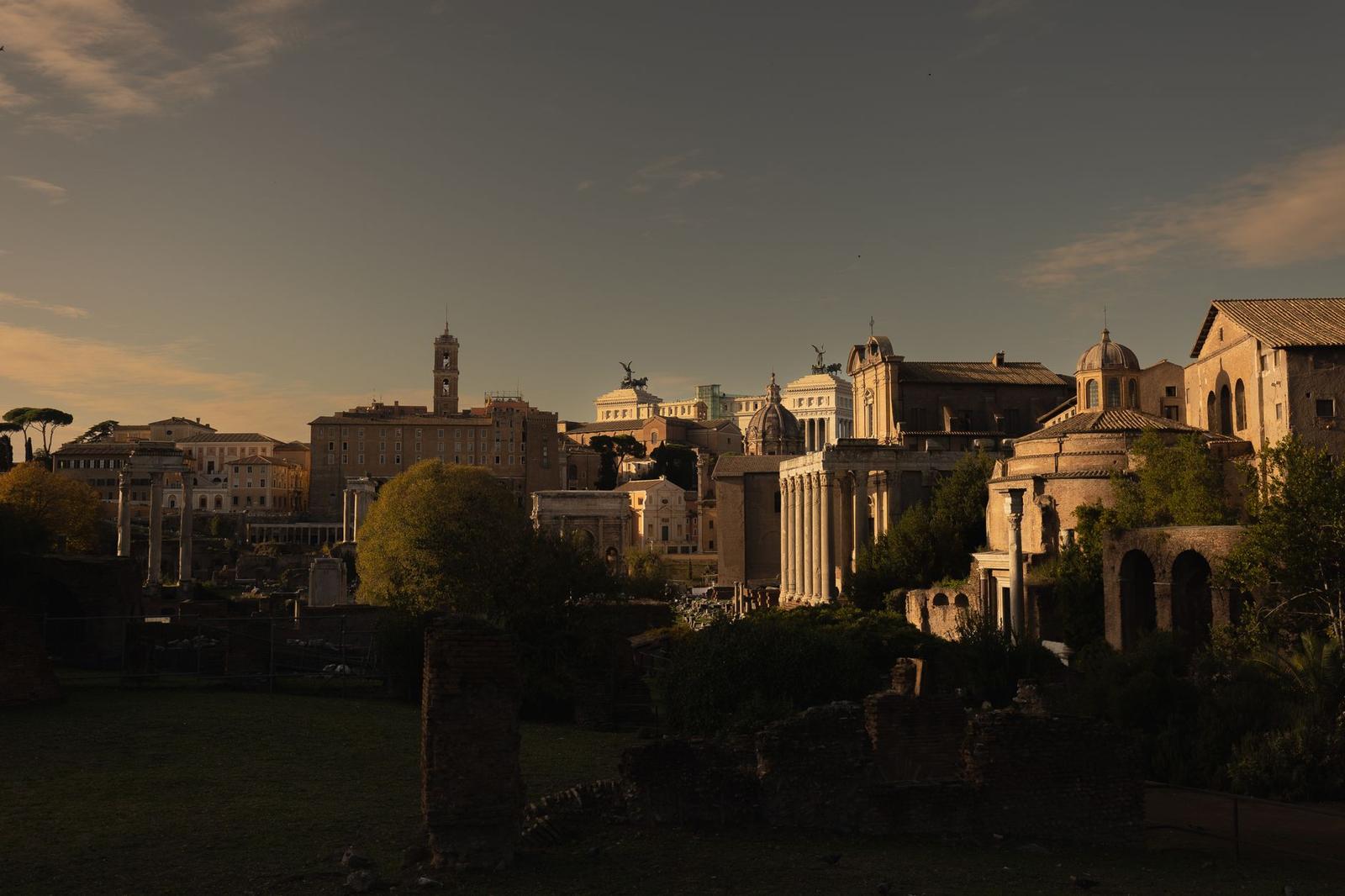 Captivating sunset view of historic Roman buildings