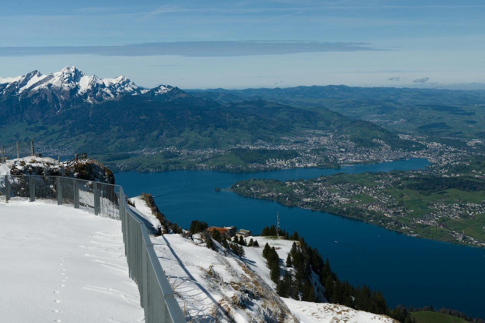 Picturesque view from Mount Rigi overlooking Lake Lucerne and the Swiss Alps