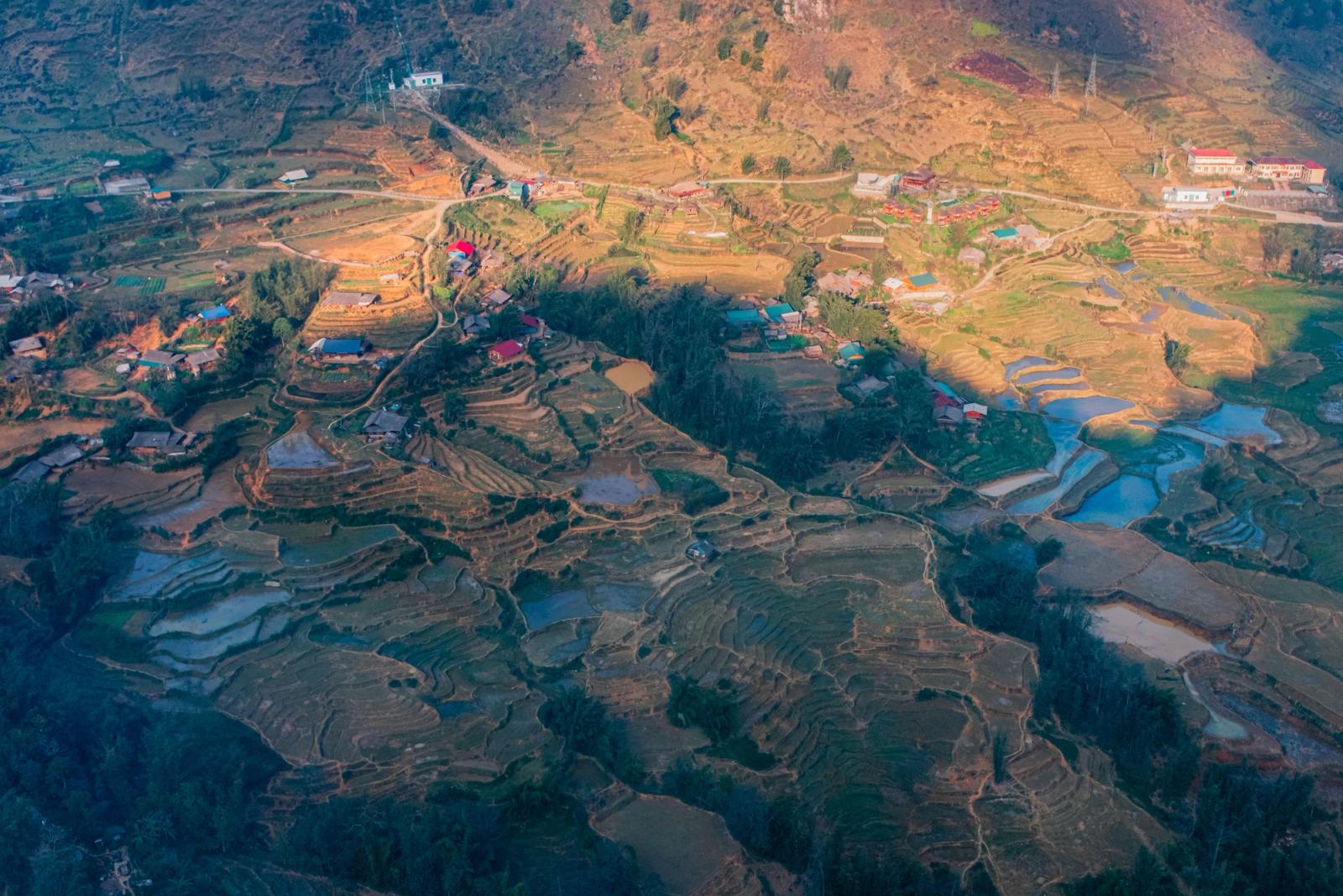 Explore the breathtaking aerial view of Sa Pa's terraced fields, a popular destination in Vietnam