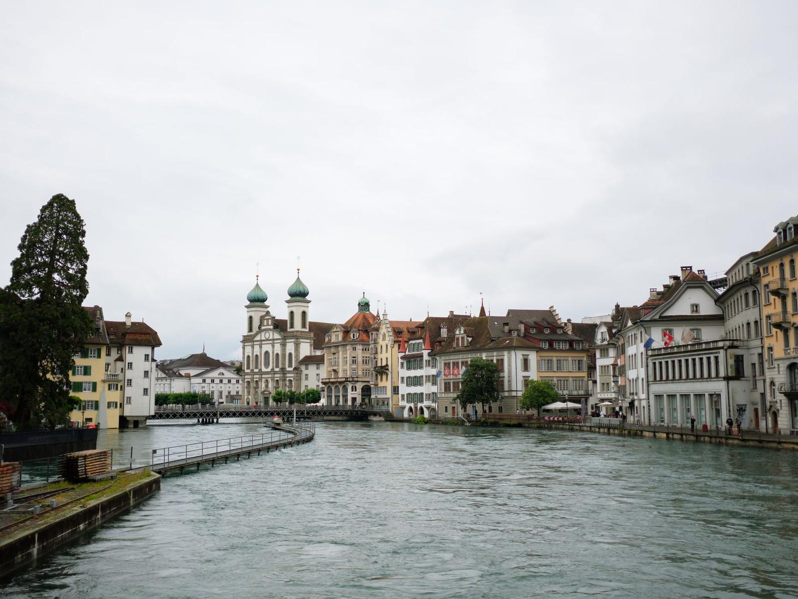 Picturesque scene of Lucerne's historic Old Town with Reuss River