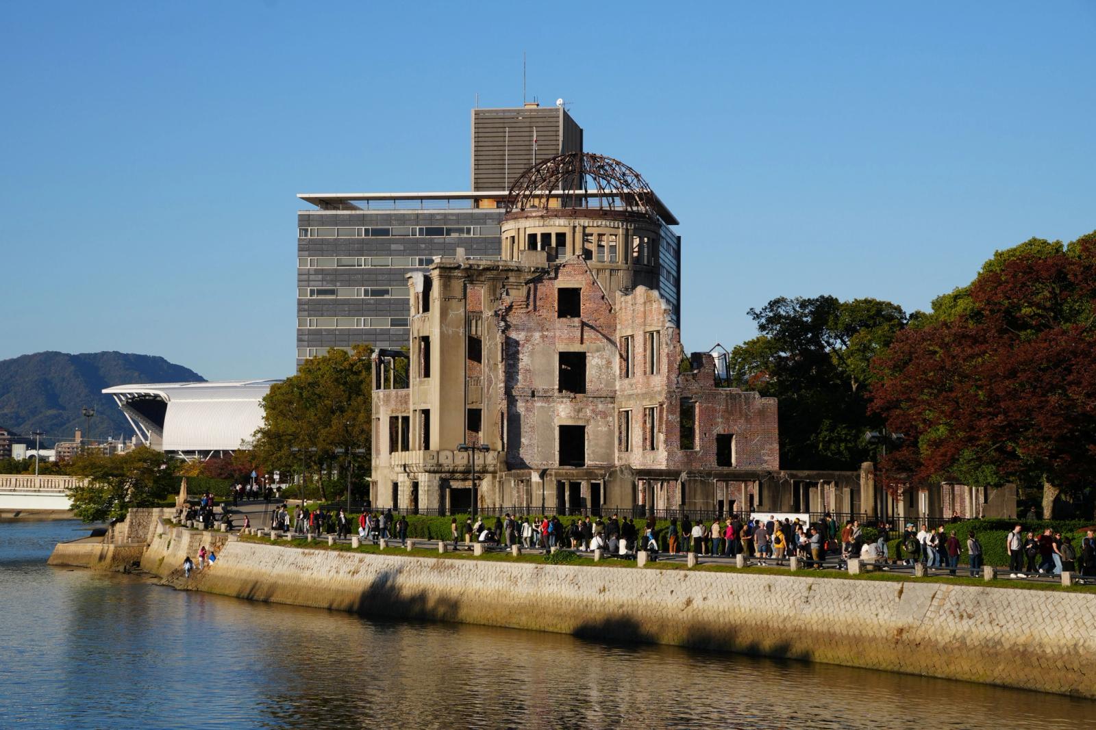 View of the historic Atomic Bomb Dome at Hiroshima Peace Memorial Park, Japan