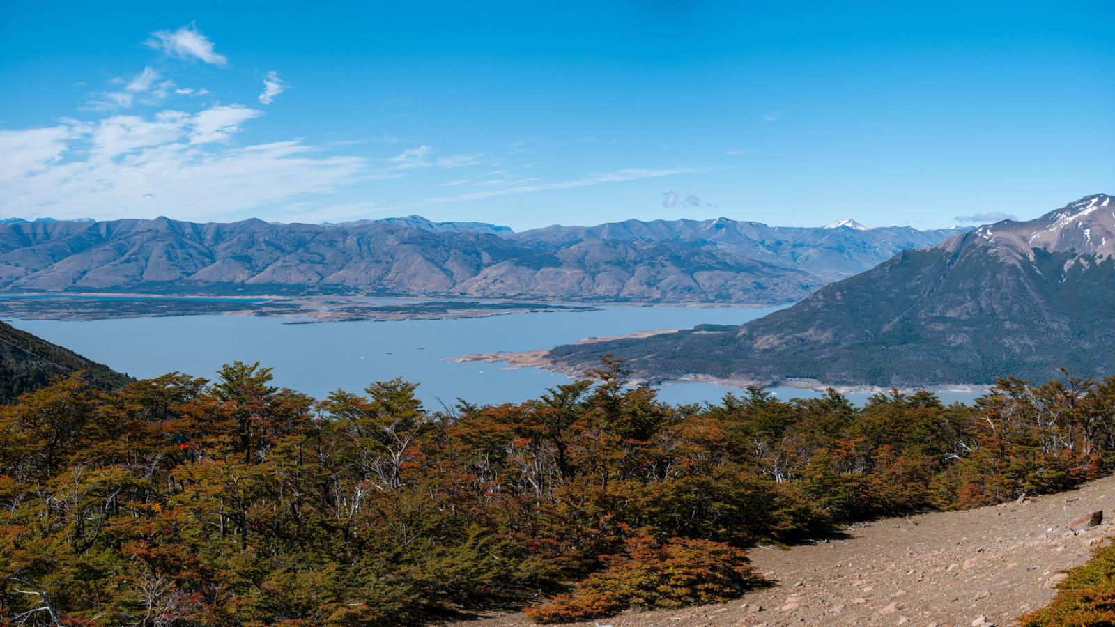 Scenic landscape of Lago Argentino and Andes mountains from El Calafate, Argentina