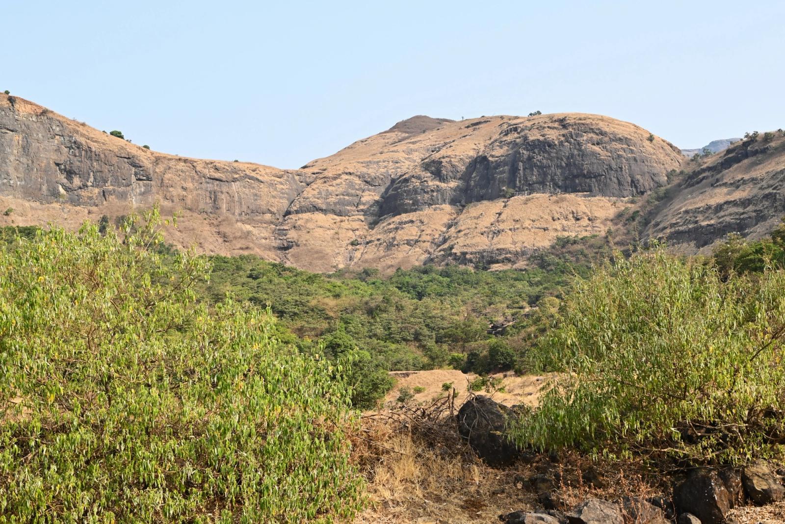 Tranquil summer landscape of hills and green plants in Nashik, India