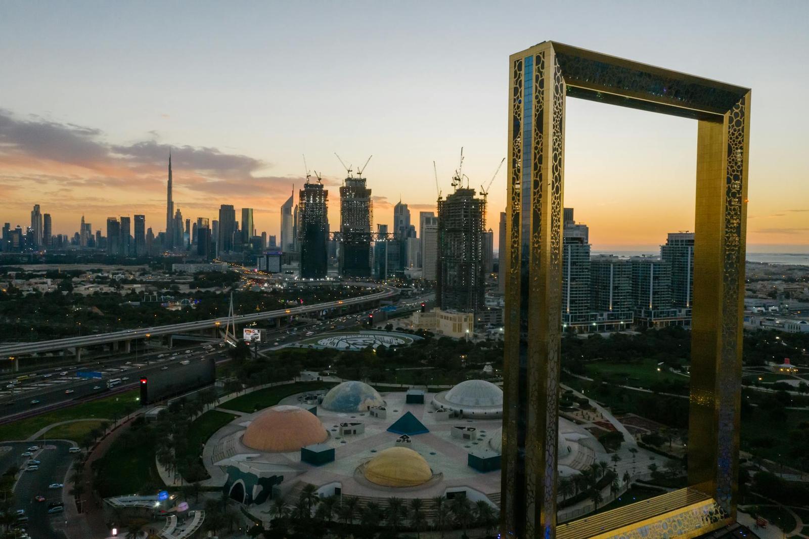 The Dubai Frame with old and new Dubai on either side