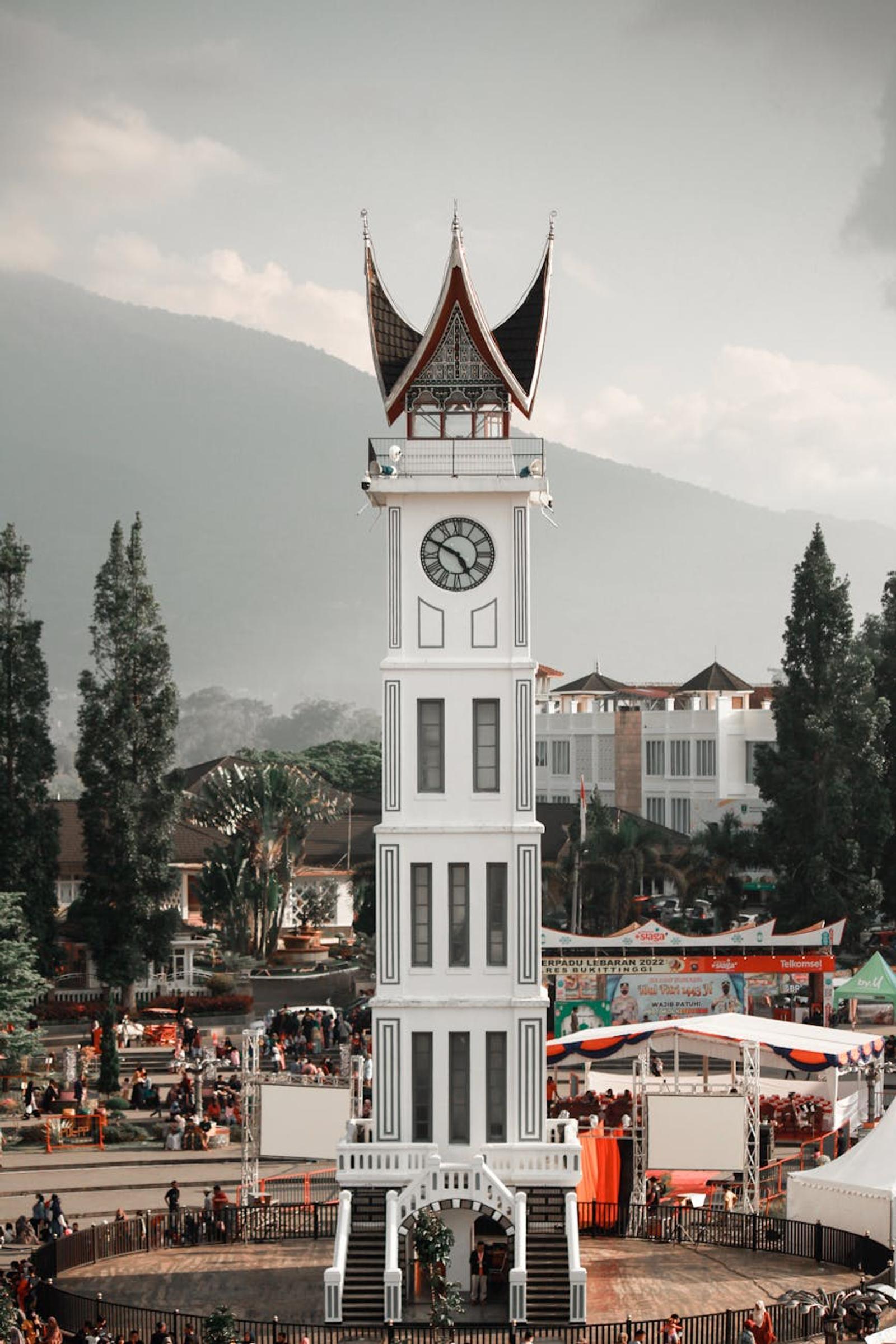 Stunning view of Jam Gadang clock tower, a landmark in Bukittinggi, Indonesia