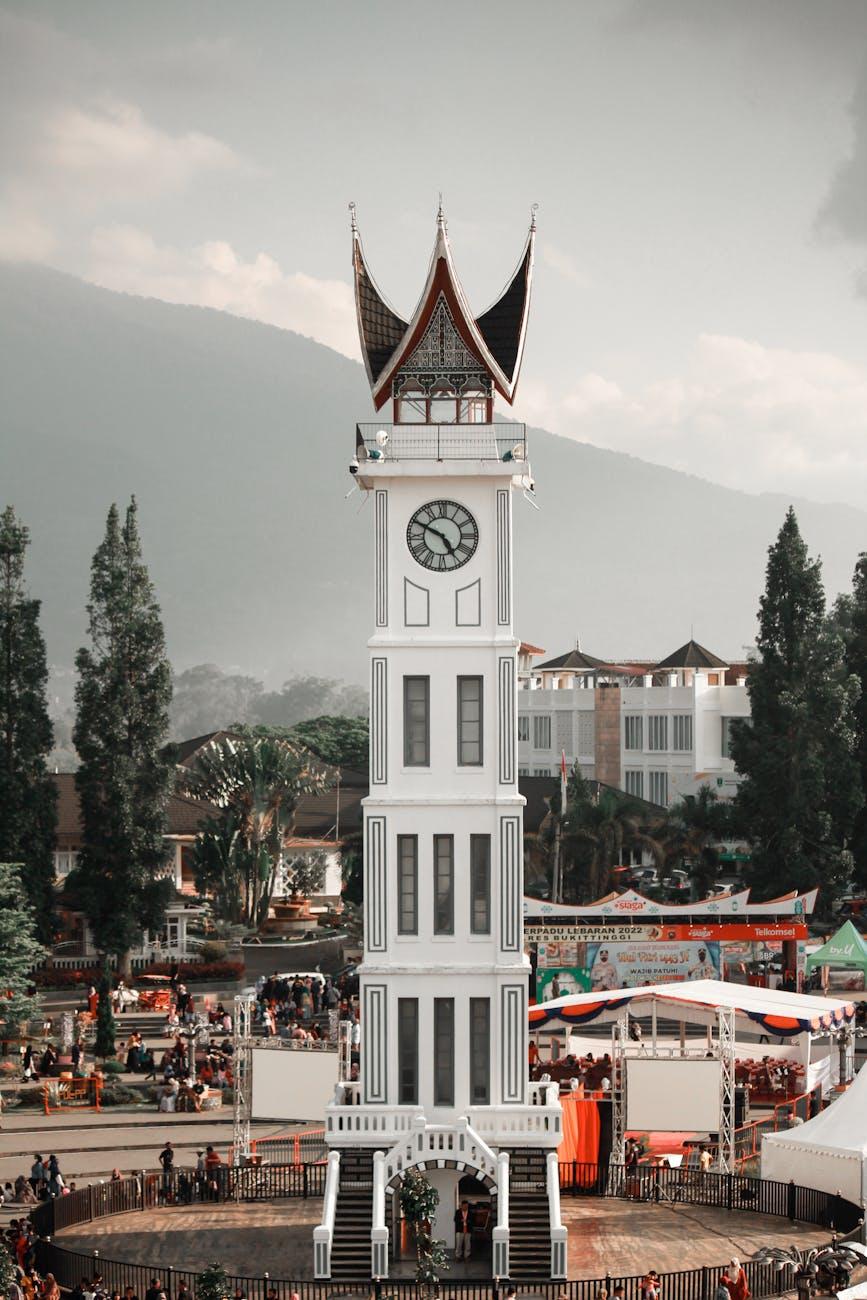 Stunning view of Jam Gadang clock tower, a landmark in Bukittinggi, Indonesia