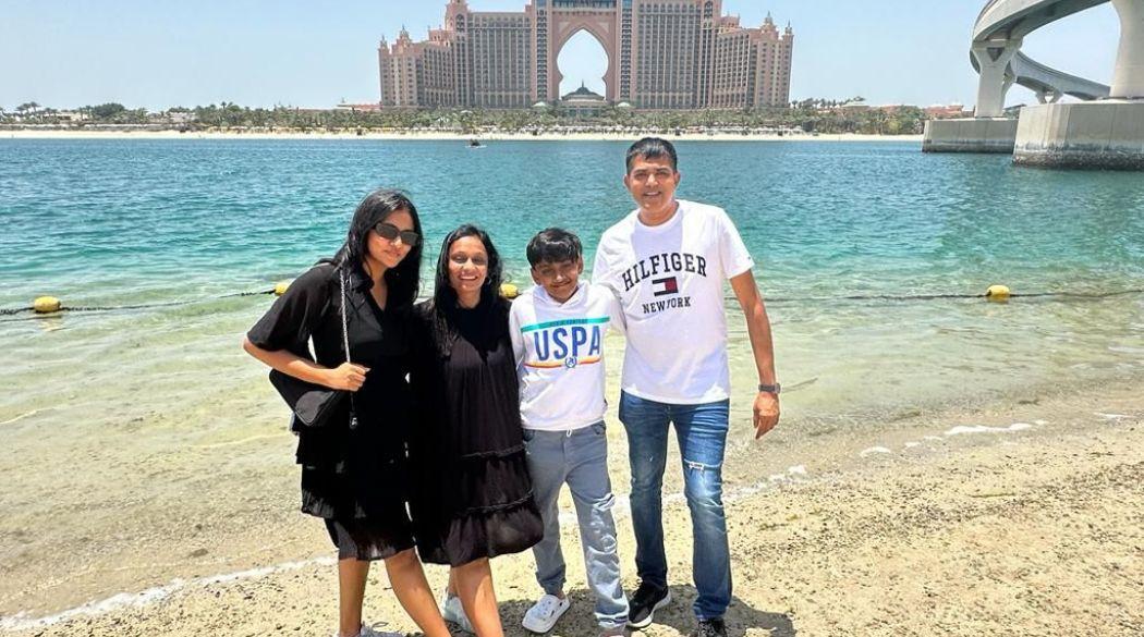 A family photo on a beach