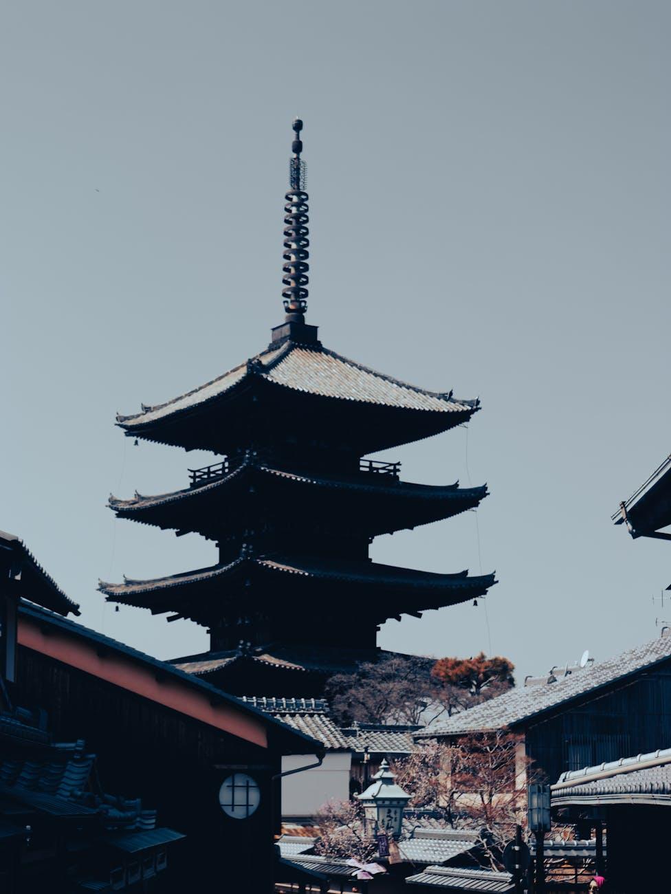 Hokan-Ji Temple's iconic pagoda in Kyoto, Japan, captures the historic essence of the city