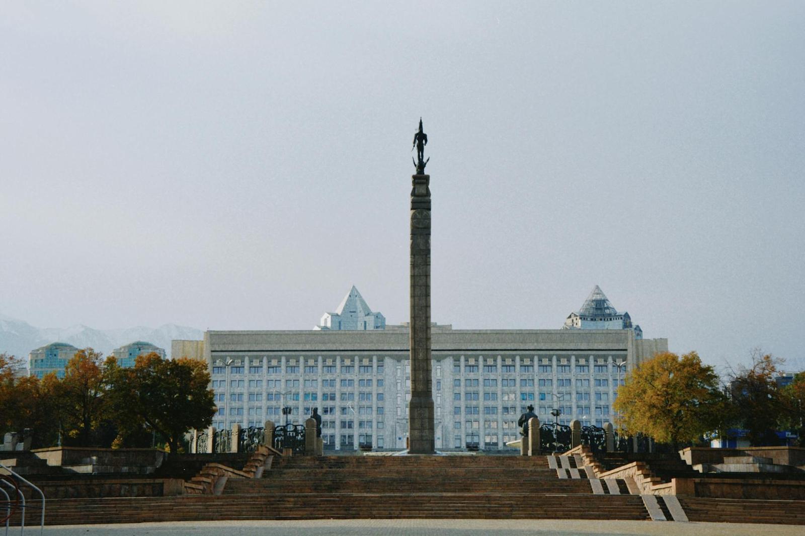 Imposing monument and government building in Republic Square, Almaty, Kazakhstan