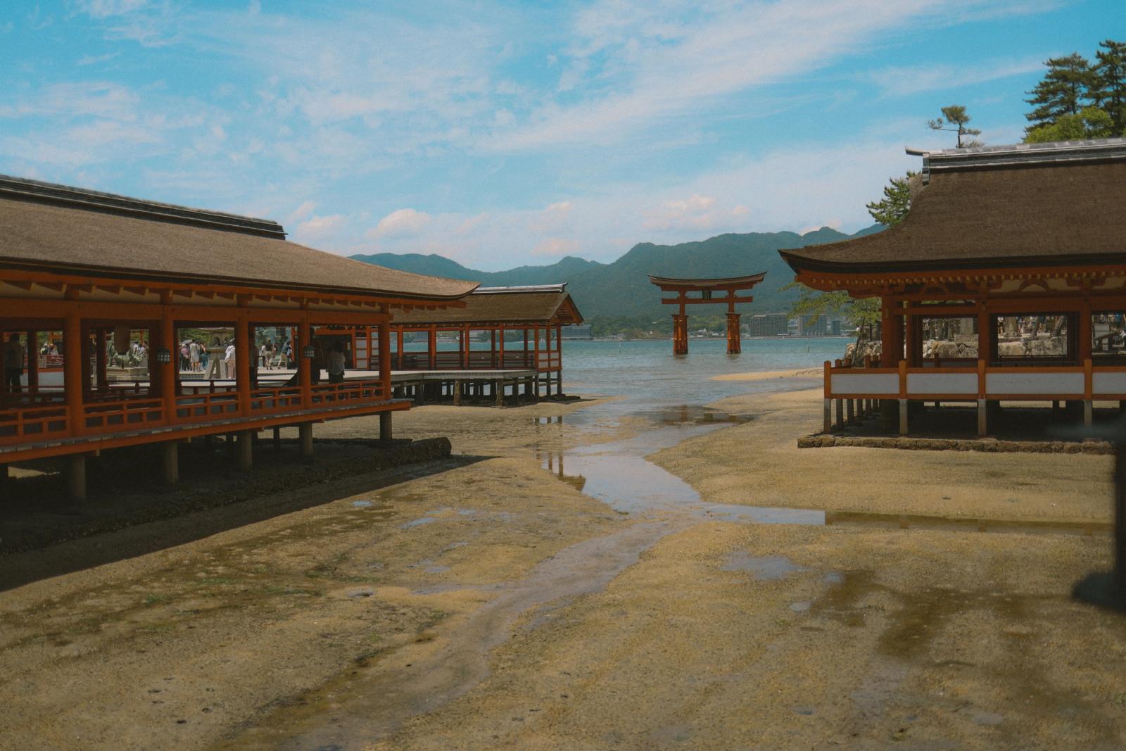 Beautiful landscape of the Itsukushima Shrine with floating Torii gate in Japan