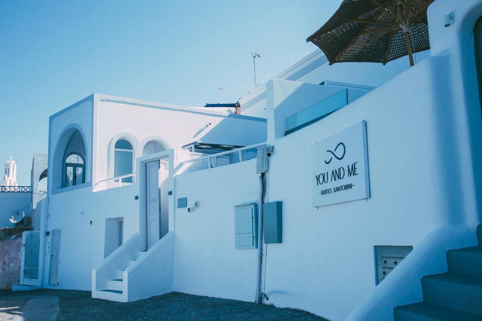 A hotel in Santorini, Czechia + Austria + Hungary + Greece
