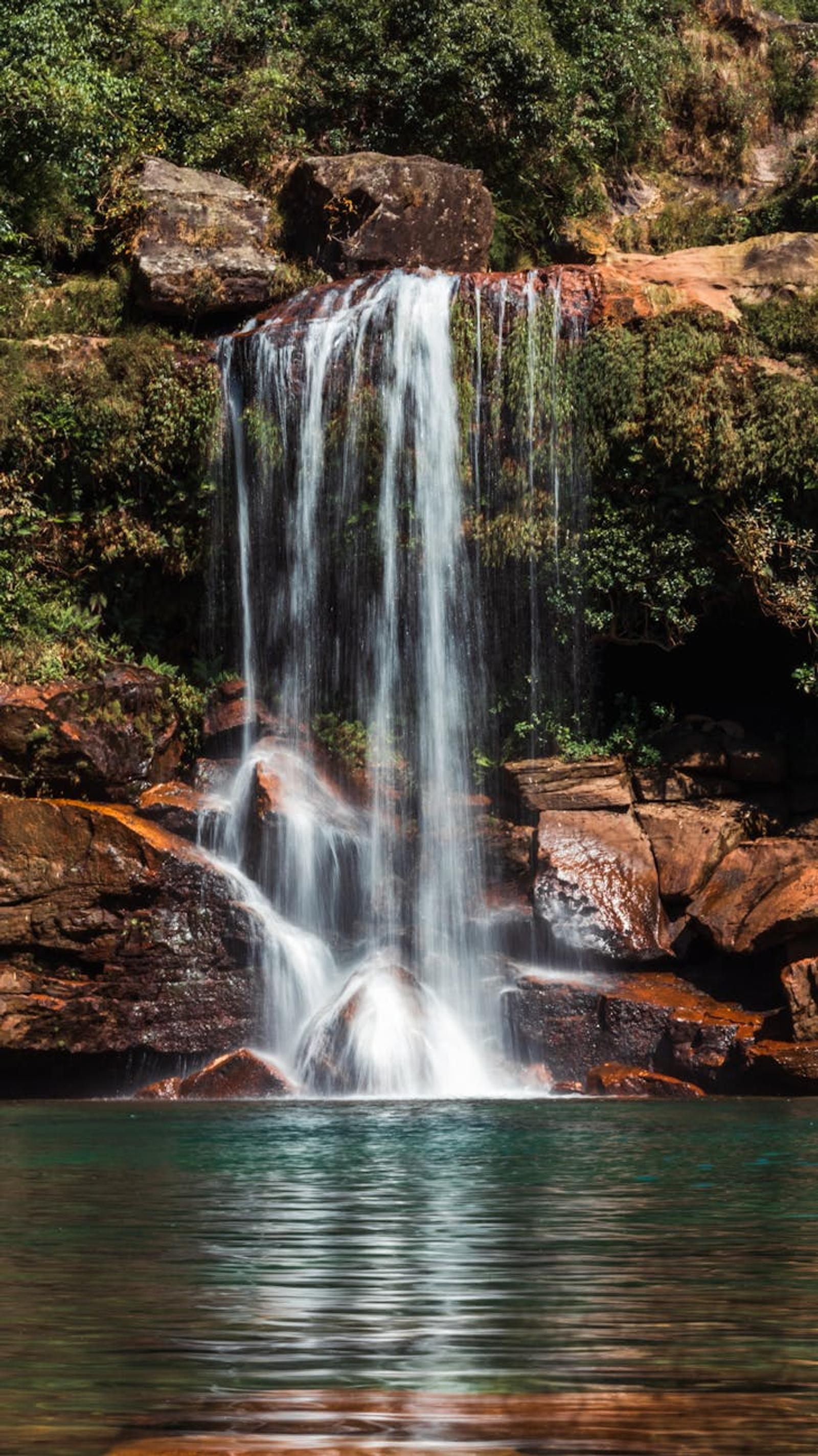 Scenic waterfall cascading in lush setting in Cherrapunji, Meghalaya, India