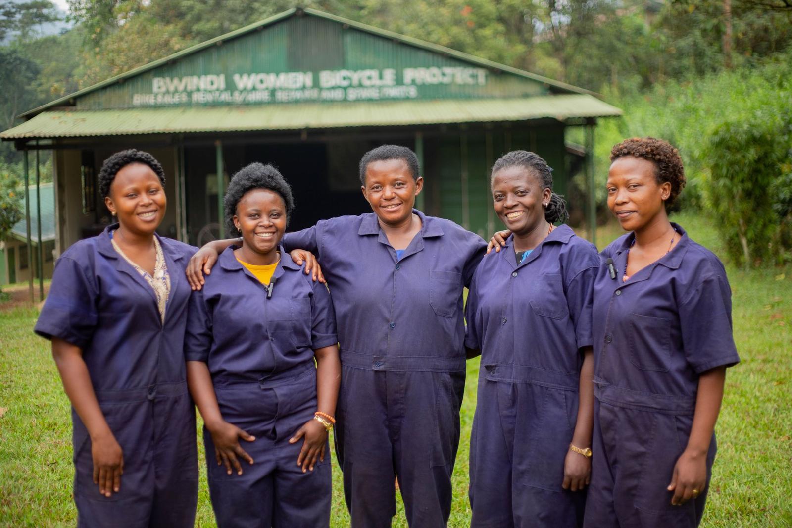 Group of women involved in Bwindi Women Bicycle Project, Uganda, promoting empowerment