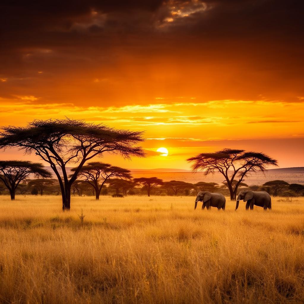 A lone acacia silhouetted against a Masai Mara sunrise
