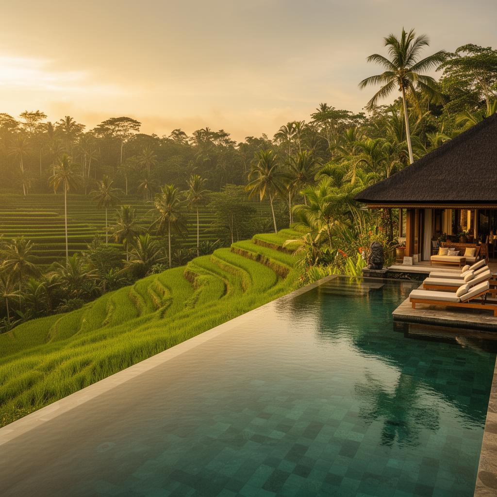 Emerald rice terraces carved into the hills of Ubud