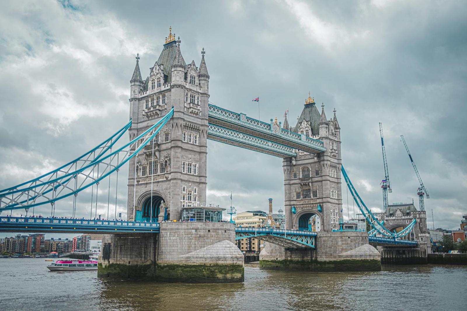 Scenic view of Tower Bridge in London on an overcast day