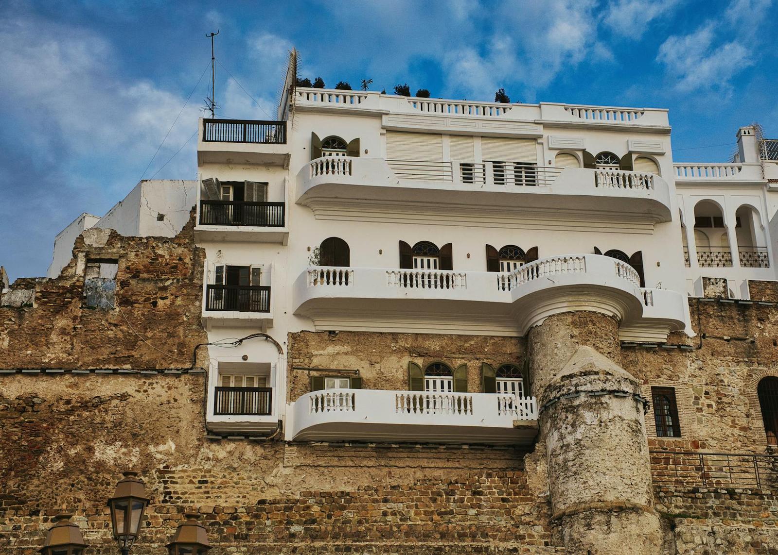 Historic building in Tangier's Medina showcasing Moroccan colonial architecture