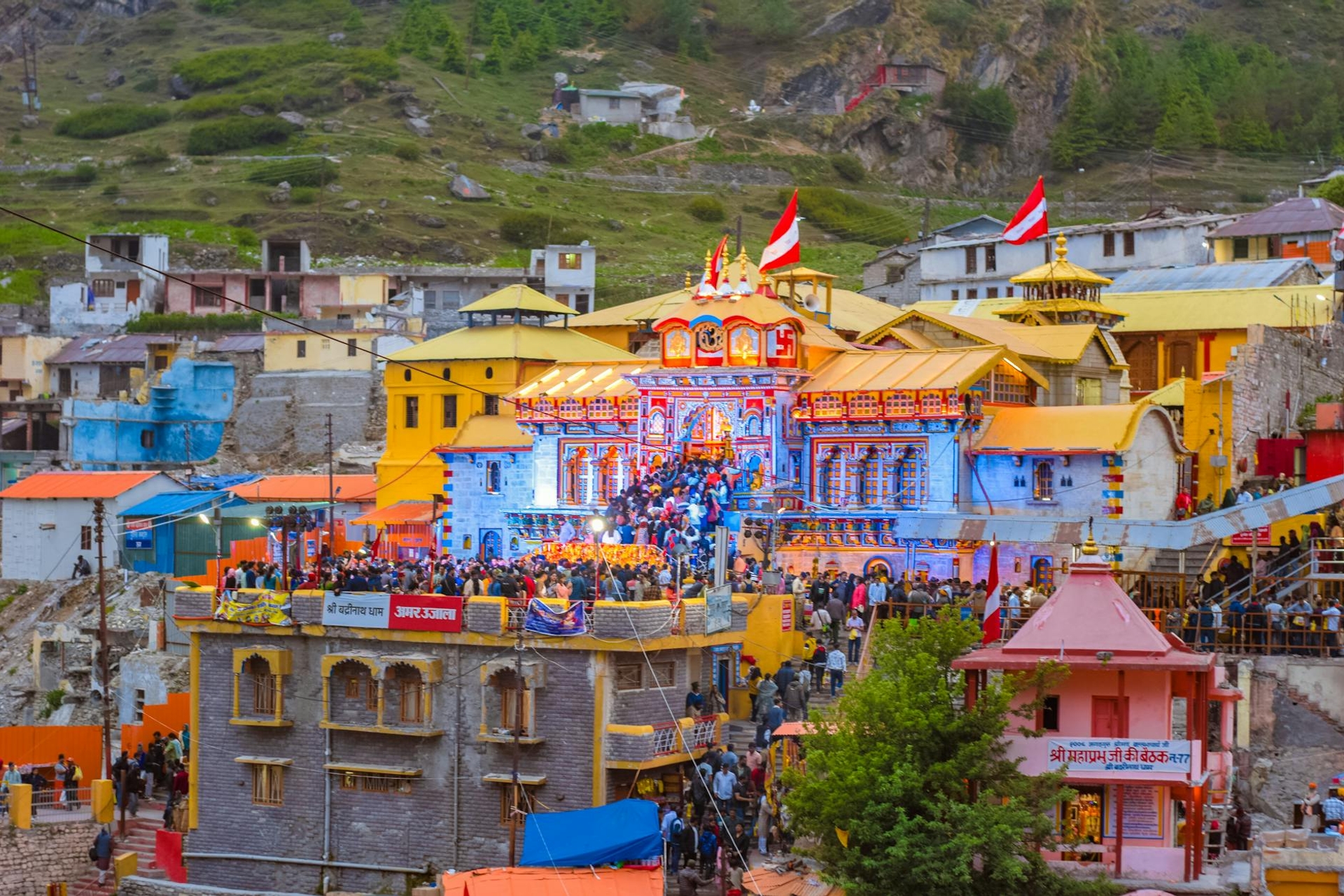 Badrinath architecture at night