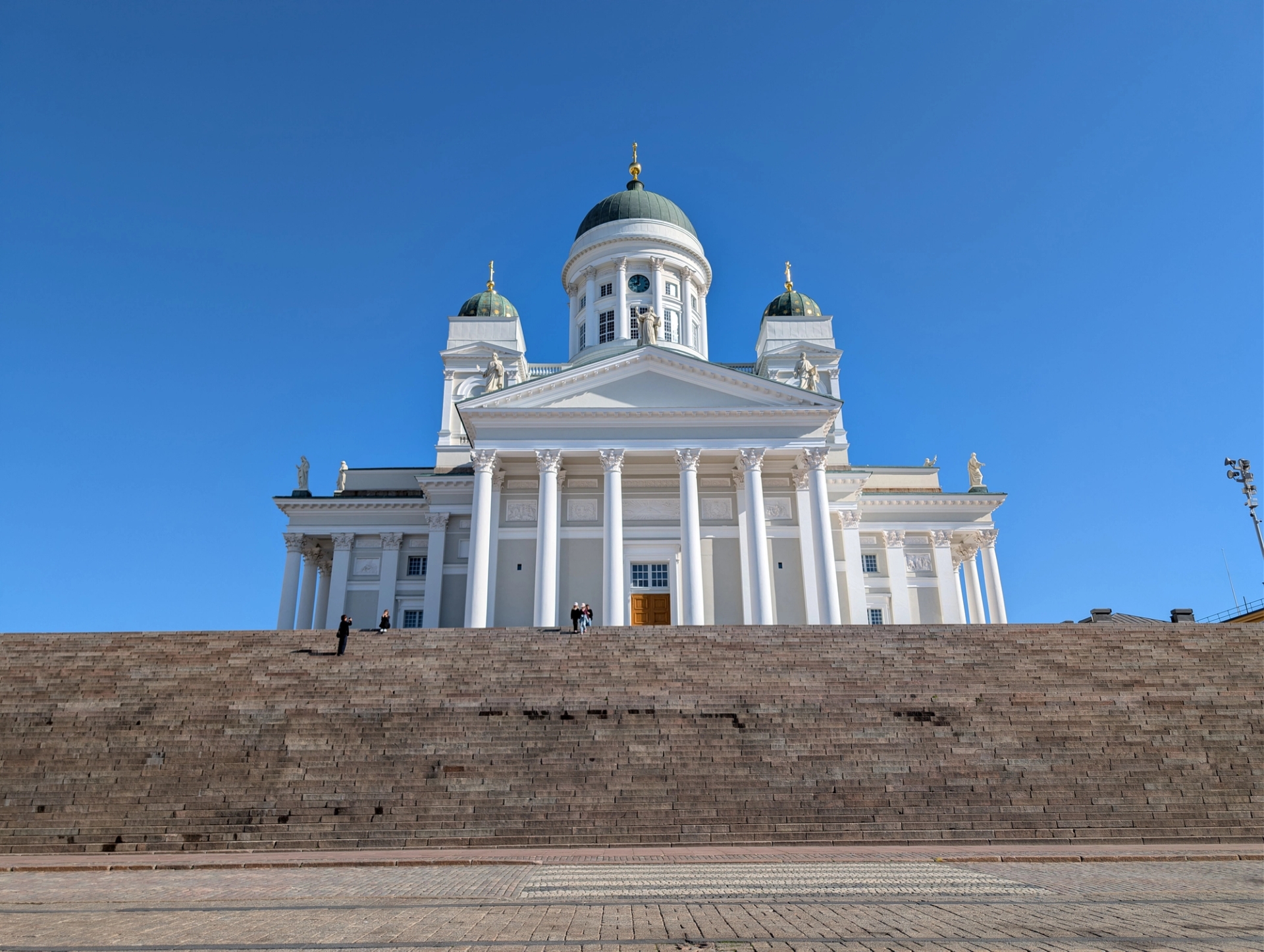 Elevated view of Helsinki Cathedral against a clear blue sky during day in Finland