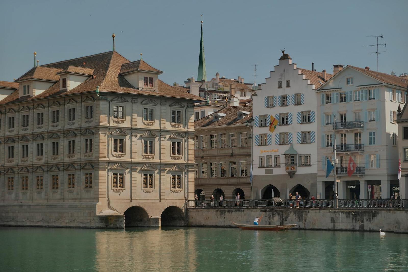 Scenic view of Zurich's historic buildings along the Limmat River
