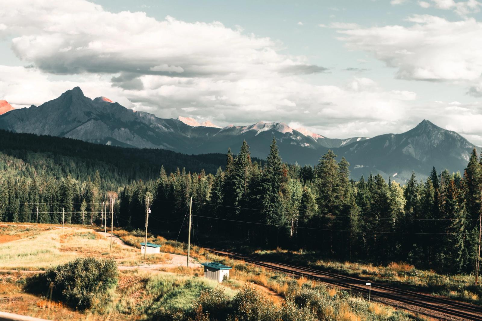 Breathtaking view of mountain ranges and pine forests near Golden, BC, Canada