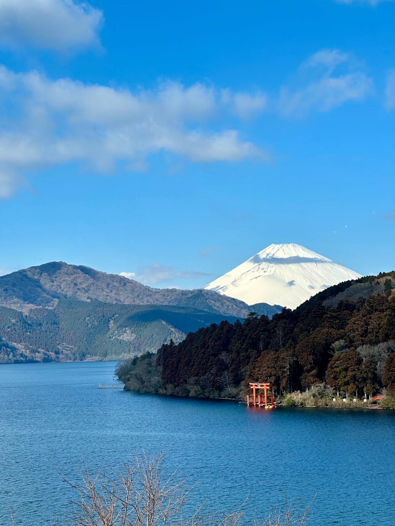 Beautiful landscape of Lake Ashi with Mount Fuji in the background from Hakone, Japan