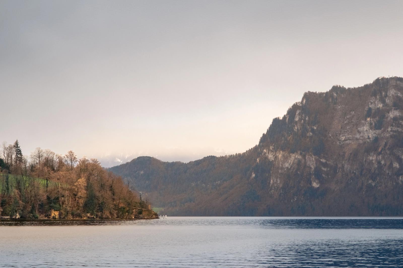 Peaceful scene of Lake Lucerne with scenic mountains in Switzerland