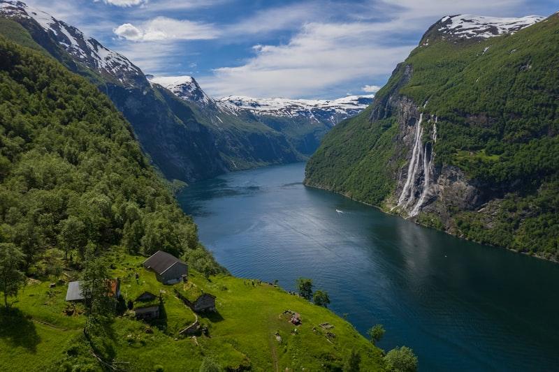 Norwegian valley with waterfall