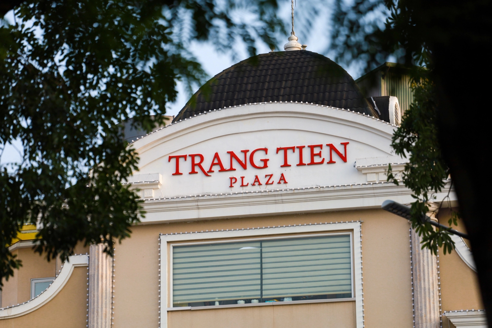 Front view of Trang Tien Plaza, a notable shopping center in Hanoi, Vietnam