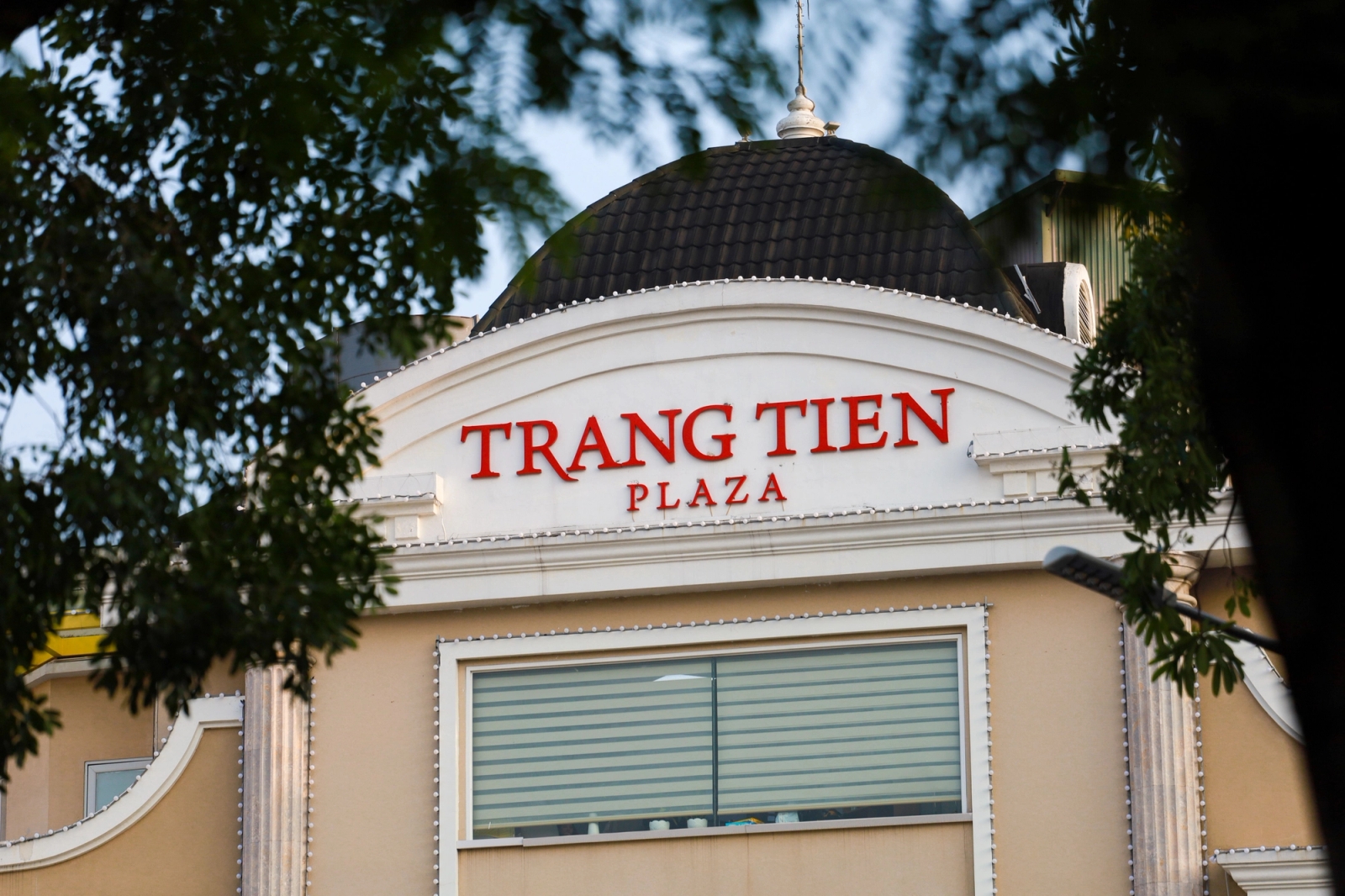 Front view of Trang Tien Plaza, a notable shopping center in Hanoi, Vietnam