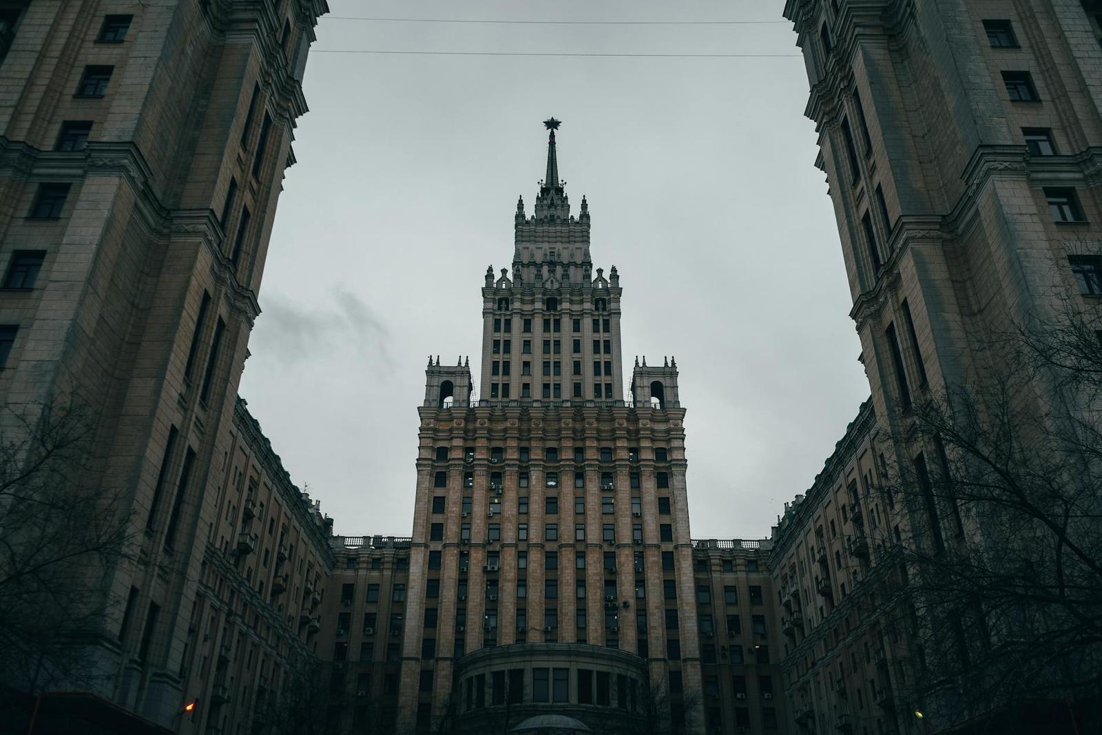 Majestic view of a historic Stalinist skyscraper in Moscow