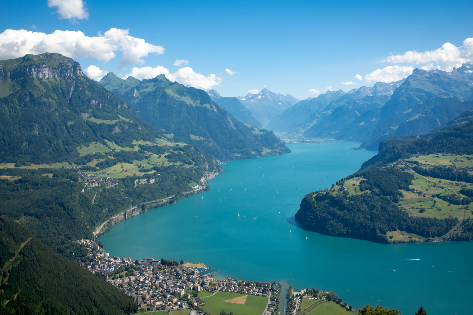 Stunning aerial view of Lake Lucerne with mountains, capturing Swiss natural beauty