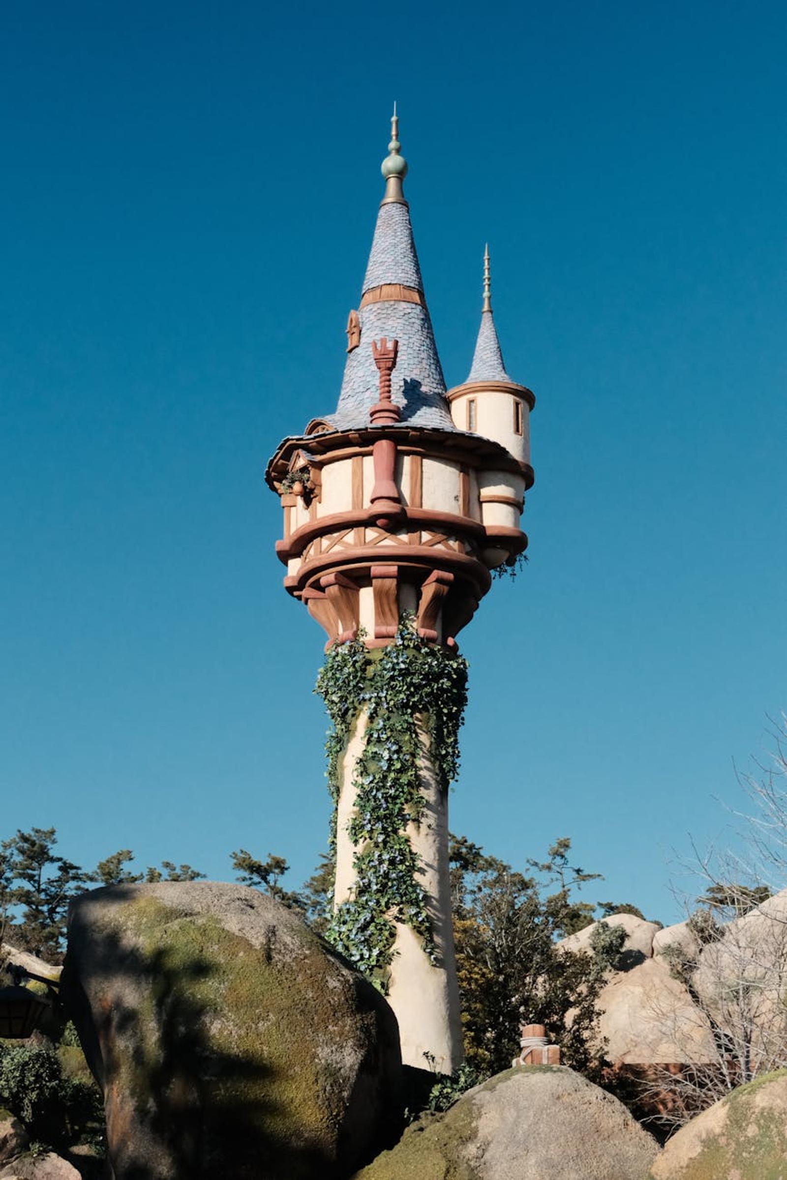 Fantasy tower with ivy on a sunny day in Urayasu, Japan