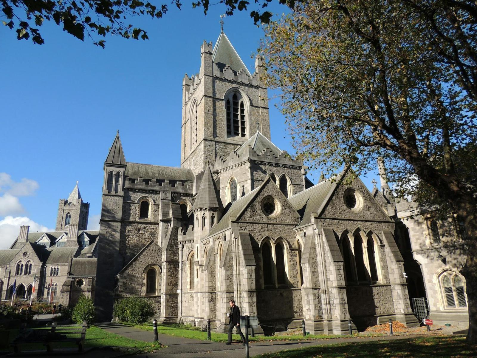 Gothic architecture of Christ Church Cathedral in Dublin on a sunny day