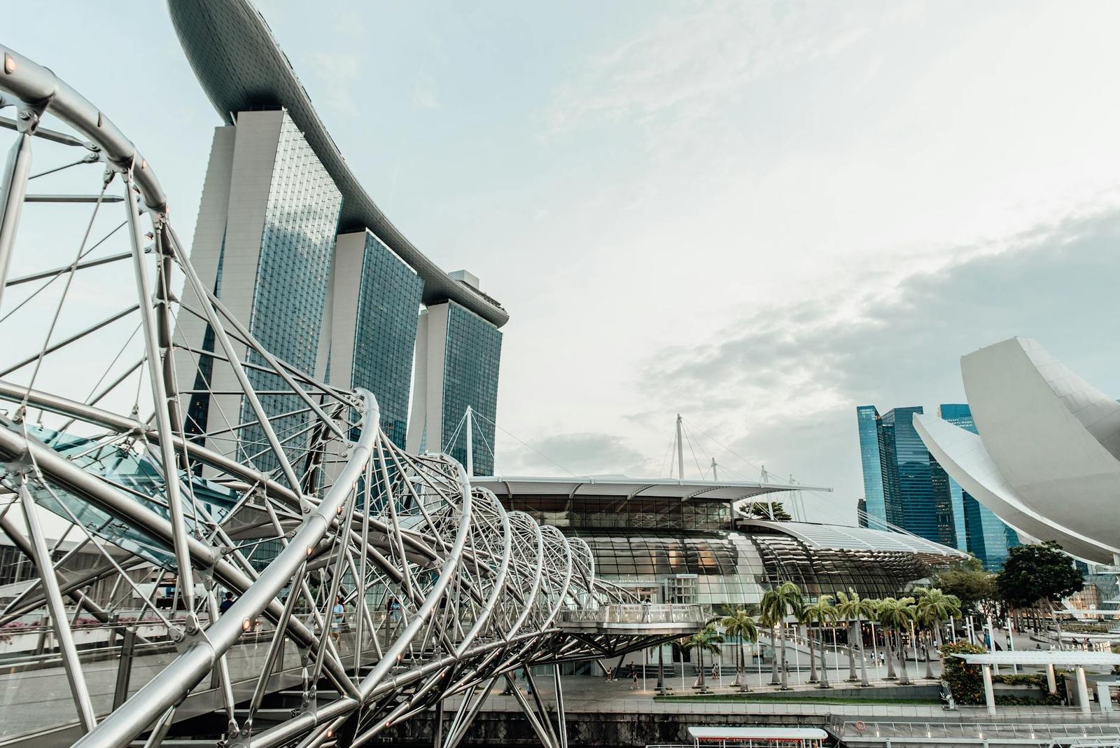 Modern architectural marvel featuring Marina Bay Sands and Helix Bridge in Singapore