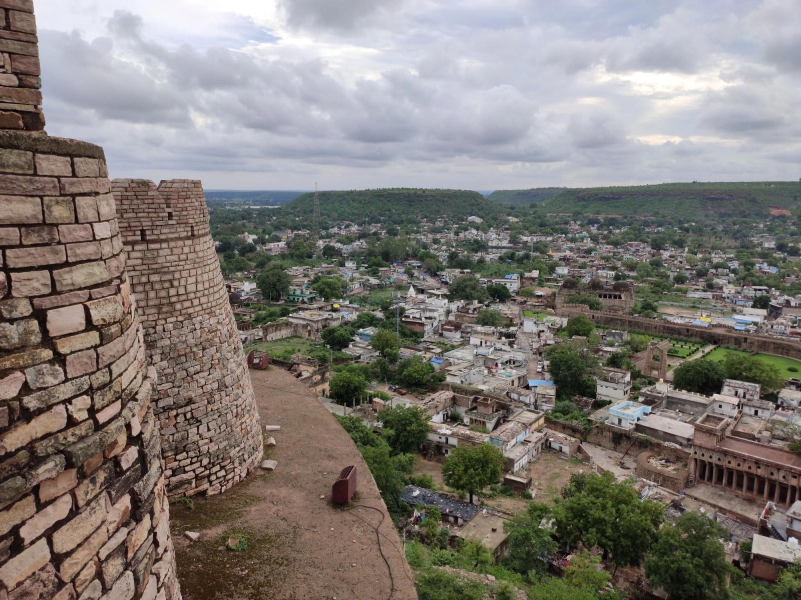 A scenic view of Chanderi city, Madhya Pradesh, India, from the historic fort walls