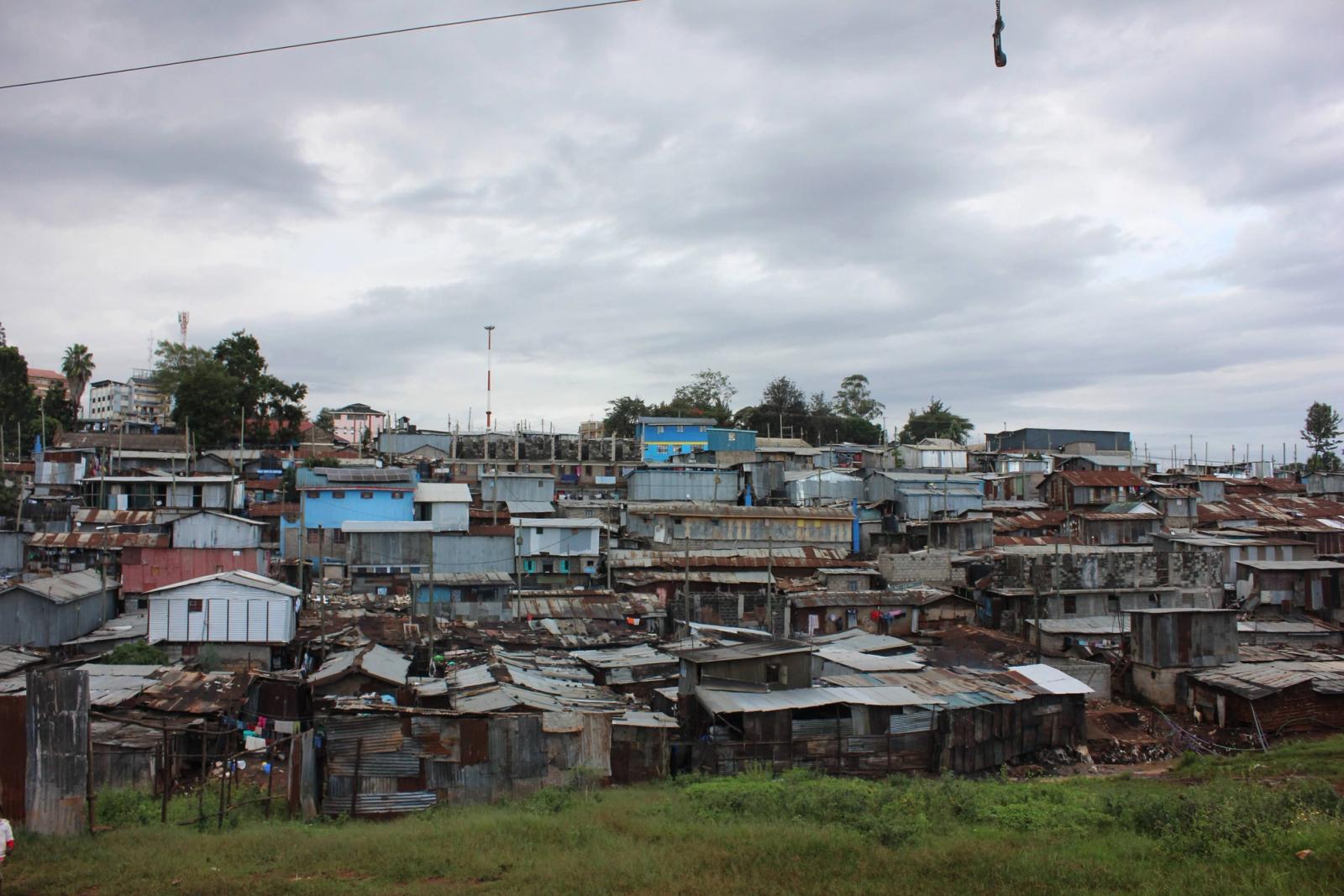 Expansive view of Kibera, a densely populated area in Nairobi, showcasing urban poverty