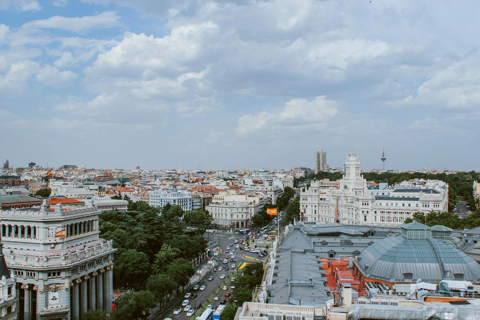 Aerial cityscape with historic domes and a distant television tower