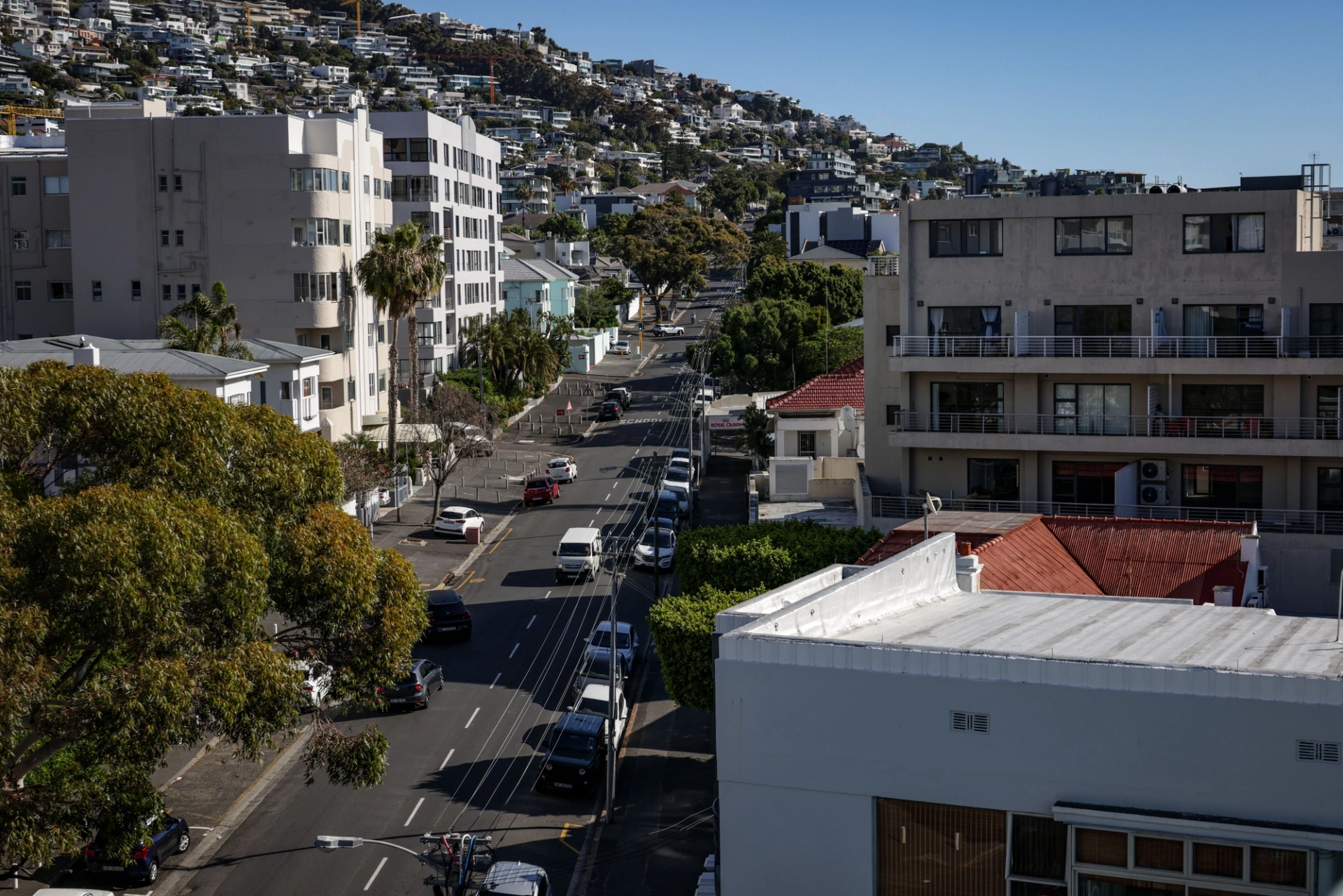 Aerial view of Cape Town's residential streets with modern architecture during daytime
