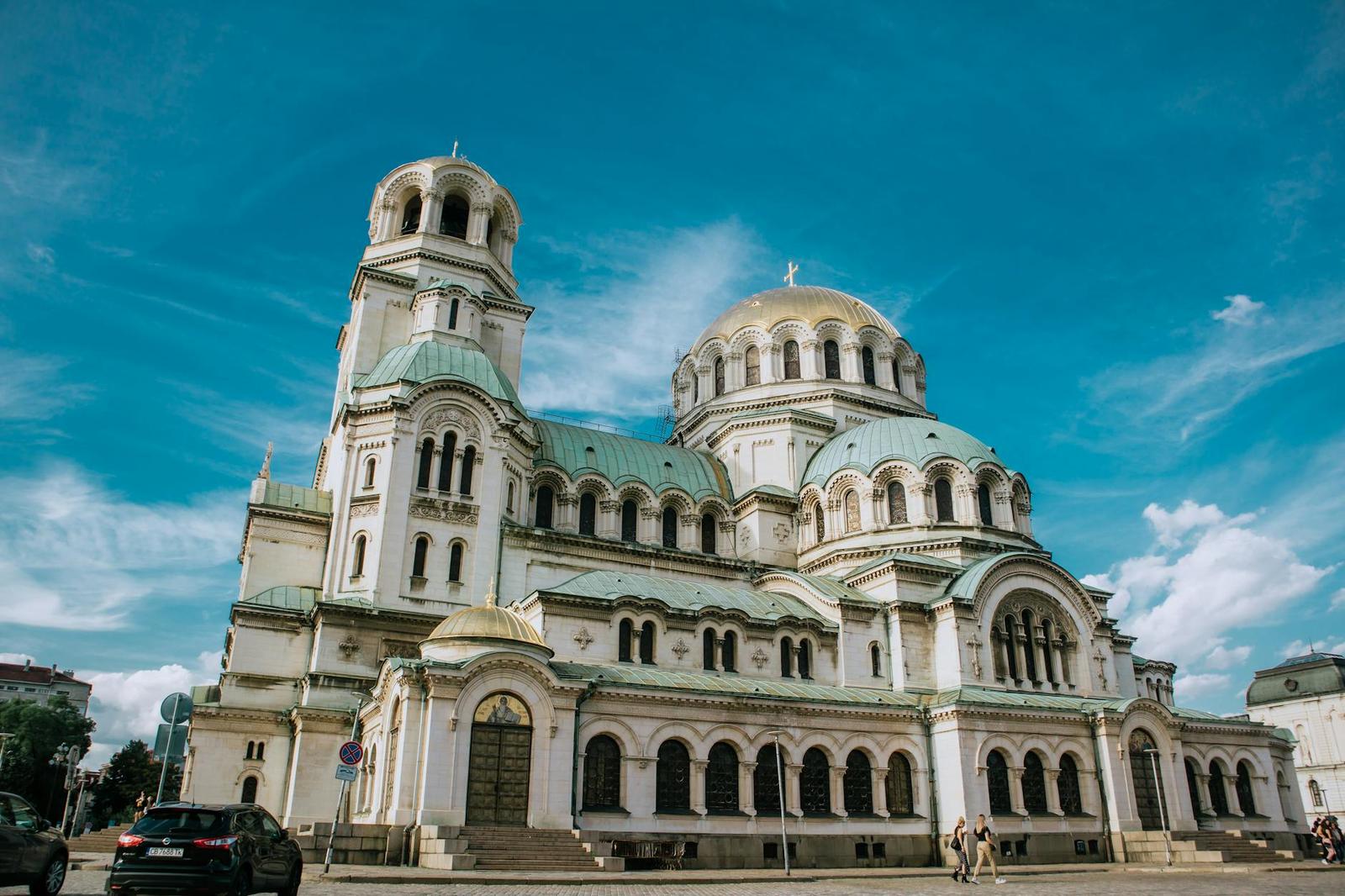 Majestic view of Alexander Nevsky Cathedral against a vibrant blue sky