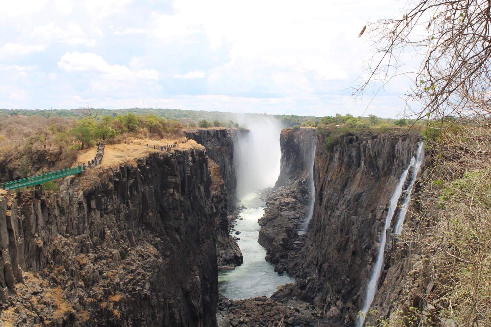 Breathtaking view of Victoria Falls gorge with cascading waterfalls in vibrant scenery